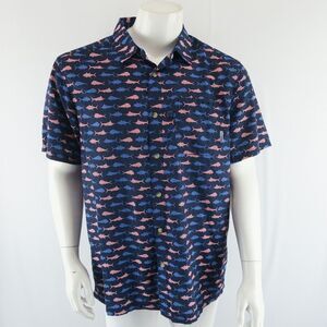 Columbia PFG Short Sleeve Men's Fishing Vented Shirt Size M USA Patriotic Fish‎